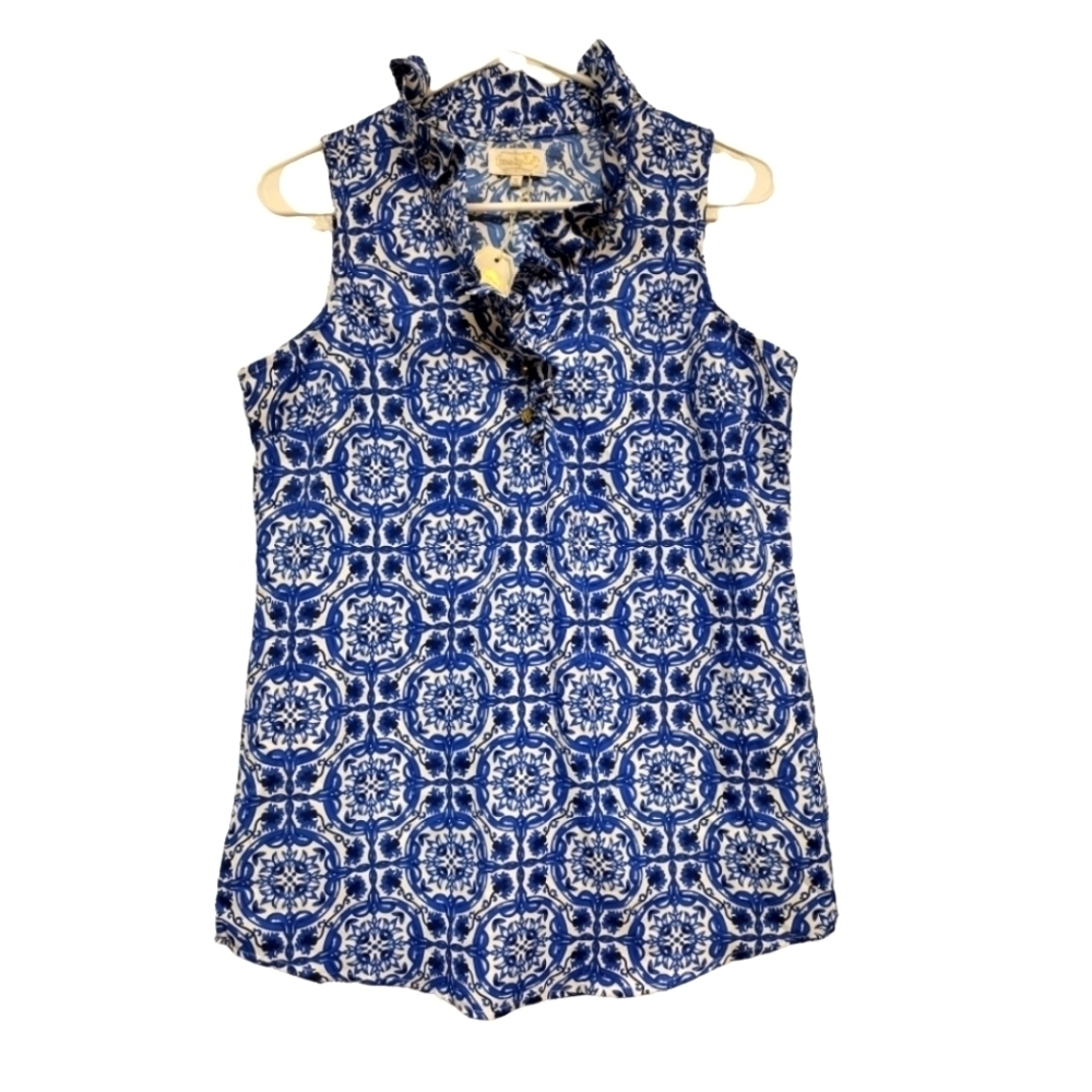 Mudpie Whitney sleeveless tunic in blue and white NWT